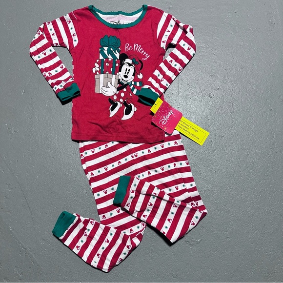Disney Girls Christmas Minnie Mouse Pajama 2 Piece Set 4T Long Sleeve Cotton NWT - Picture 1 of 8